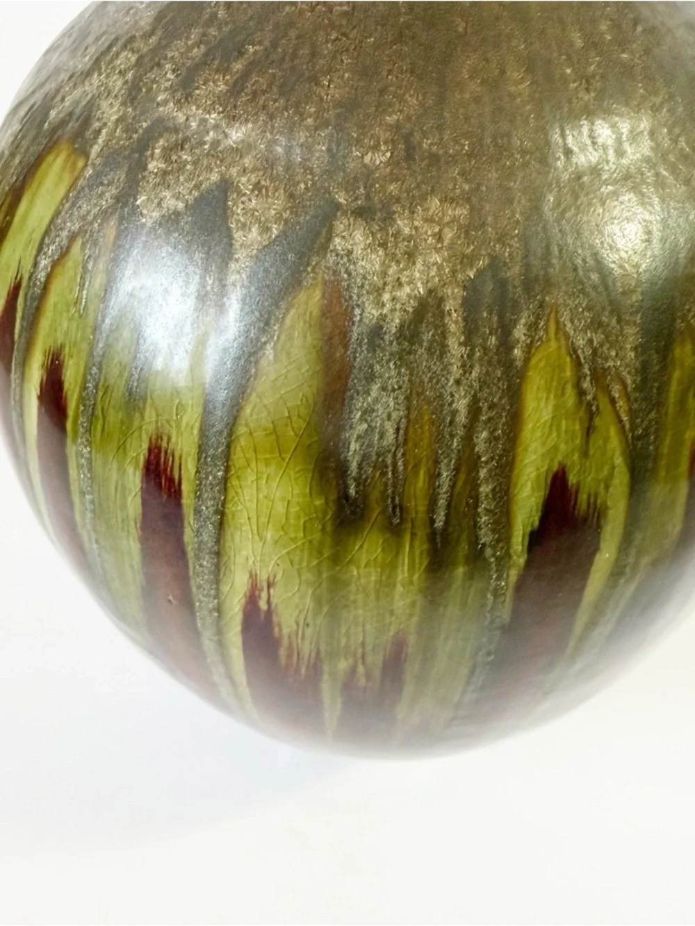 PIER 1 Flower Vase Large Moss Green Brown Drip Glaze Ceramic Glossy